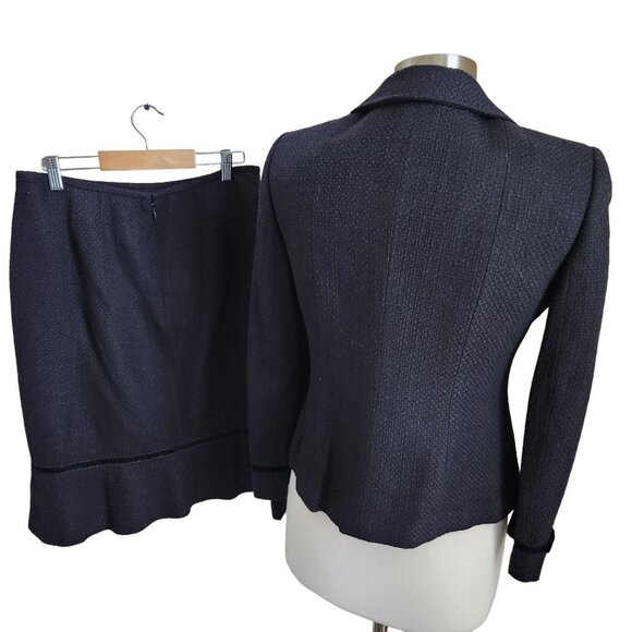 Le Suit Plaid 2 Piece Set Skirt Suit Black Size 6 P Tweed Velvet Trim - Picture 3 of 16